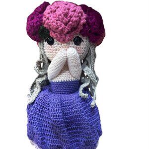 Unique Handmade Crocheted Blue Dress Doll Flower Bouquet 12" X8"